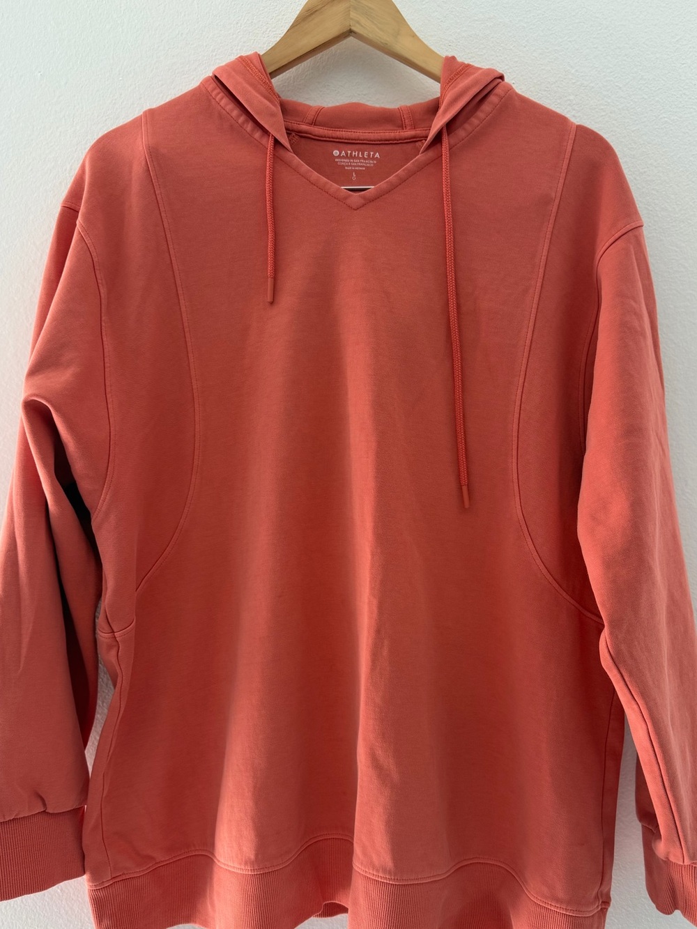 Athleta Women’s Large Coral Hoodie Pullover V Neck Relaxed Athleisure Sweatshirt - Picture 4 of 7